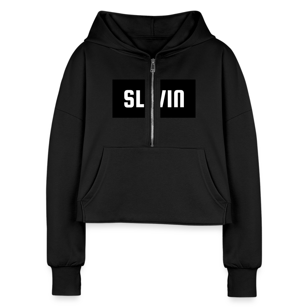 Women's Half Zip Cropped Logo Hoodie - black