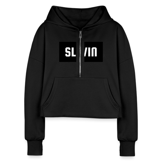 Women's Half Zip Cropped Logo Hoodie - black