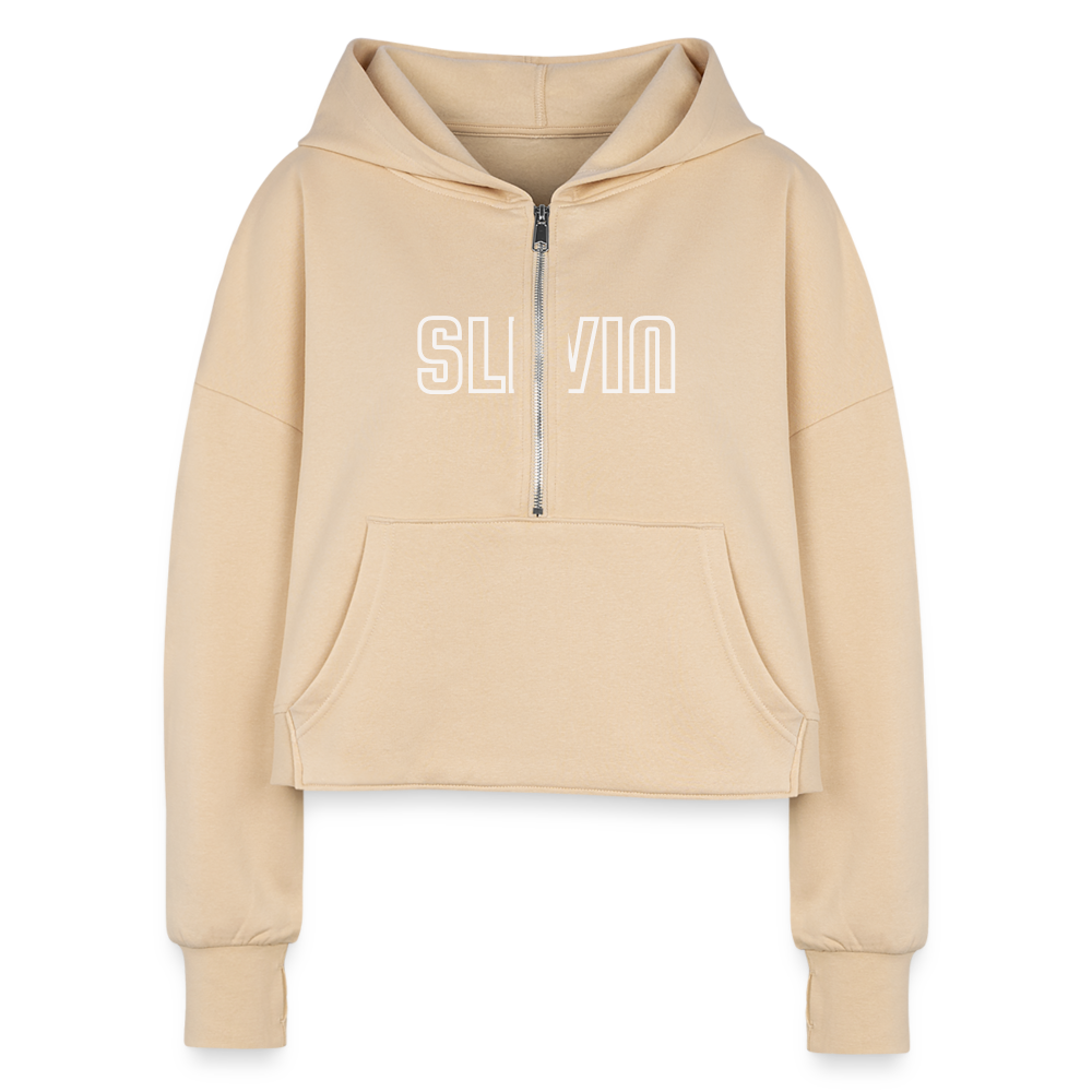 Women's Half Zip Logo Cropped Hoodie2 - nude