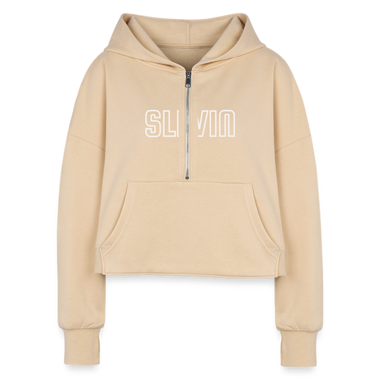 Women's Half Zip Logo Cropped Hoodie2 - nude